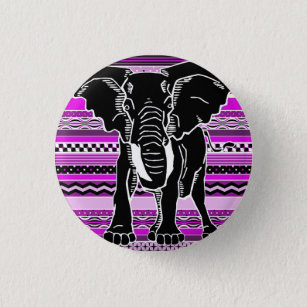 Badge Rond 2,50 Cm Silhouette d'éléphant sur bandes à motifs pourpres
