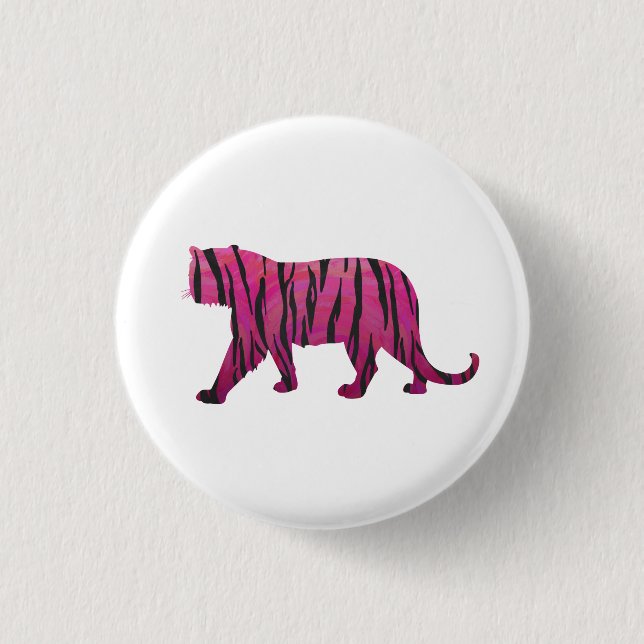 Badge Rond 2,50 Cm Silhouette rose chaud et tigre noir (Devant)