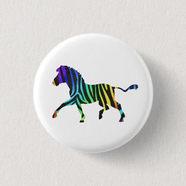 Badge Rond 2,50 Cm Silhouette Zebra noir et arc-en-ciel (Devant)