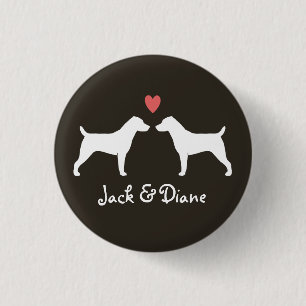 Badge Rond 2,50 Cm Silhouettes de Jack Russell Terrier avec Cœur