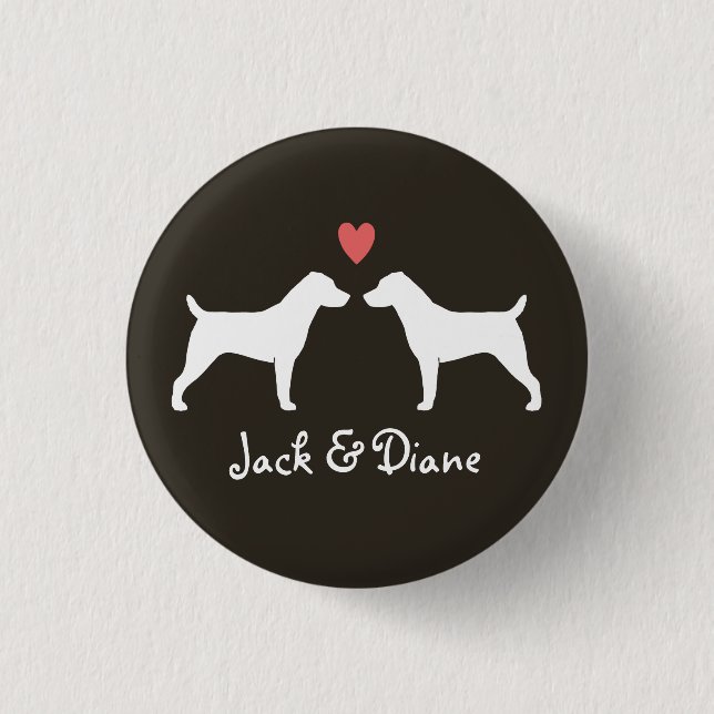 Badge Rond 2,50 Cm Silhouettes de Jack Russell Terrier avec le coeur (Devant)