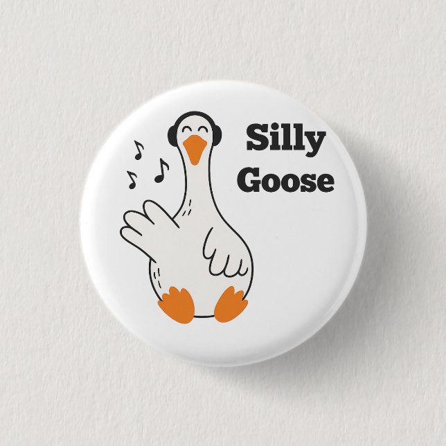 Badge Rond 2,50 Cm Silly Goose Wearing Headphones – Cute Funny Goose (Devant)
