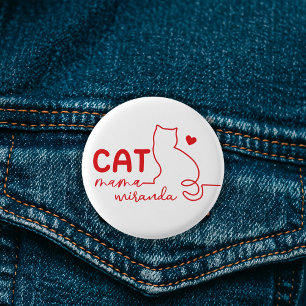Badge Rond 2,50 Cm Simple Cœur Rouge Chat Maman Fête des Mères