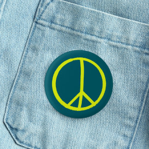 Badge Rond 2,50 Cm Simple panneau de paix jaune vif peint à la main