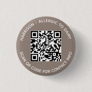 Badge Rond 2,50 Cm Simple photo QR Code scan contact Info greige