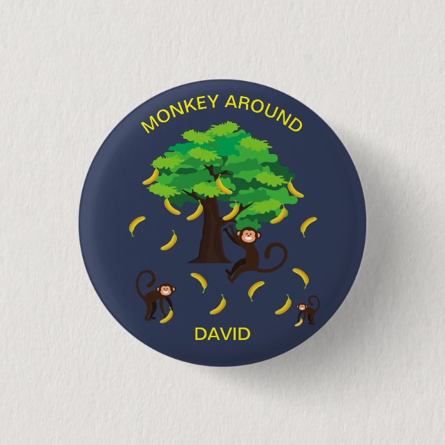 Badge Rond 2,50 Cm "Singe autour" Singes allant des bananes (Devant)