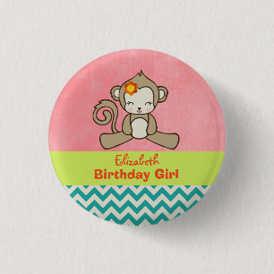 Badge Rond 2,50 Cm Singe Birthday Girl Cute Kawaii