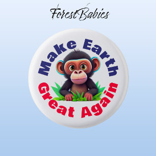 Badge Rond 2,50 Cm Singe, Rendre La Terre Géniale, Très De l'environn