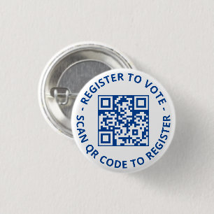 Badge Rond 2,50 Cm S'inscrire pour voter scanner QR Code blanc bleu