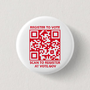 Badge Rond 2,50 Cm S'inscrire pour voter scanner QR Code rouge et bla