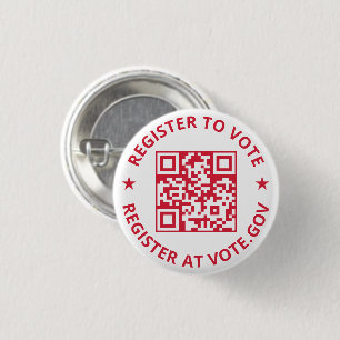 Badge Rond 2,50 Cm S'inscrire pour voter scanner QR Code rouge et bla