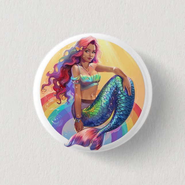 Badge Rond 2,50 Cm Sirène arc-en-ciel (Devant)
