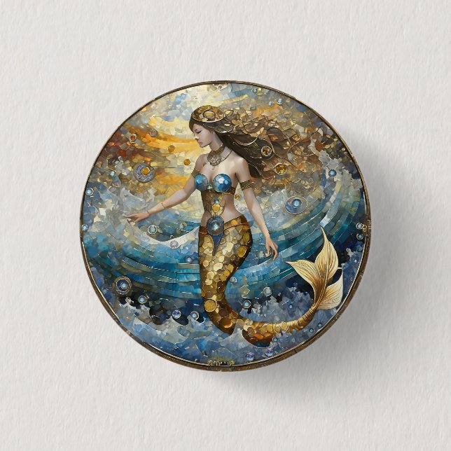 Badge Rond 2,50 Cm Sirène dans les vagues de l'océan (Devant)