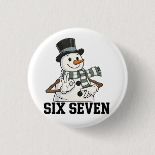 Badge Rond 2,50 Cm Six Seven Bonhomme de Neige Noël Santa 6 7 Xmas