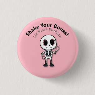 Badge Rond 2,50 Cm Skeleton Fun   Fête d'anniversaire d'Halloween