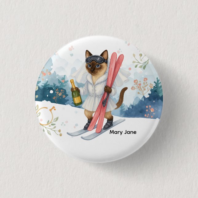 Badge Rond 2,50 Cm Ski pour les amateurs de chats siamois en enterrem (Devant)