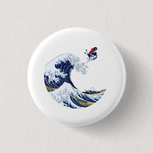Badge Rond 2,50 Cm Ski sur la grande vague de Kanagawa Japonais