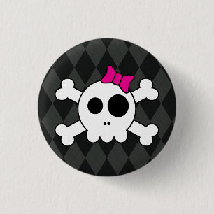 Badge Rond 2,50 Cm Skully mignon et bouton à motifs de losanges