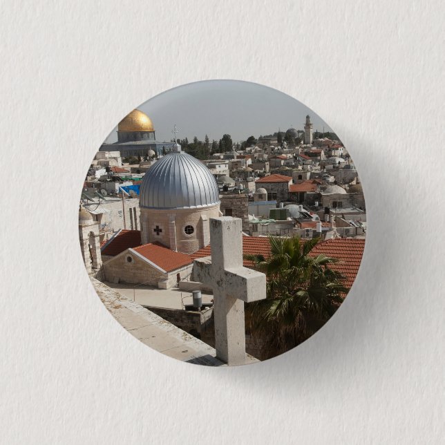 Badge Rond 2,50 Cm Skyline de la vieille Jérusalem (Devant)