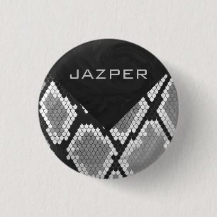 Badge Rond 2,50 Cm Snakeskin Gris, blanc et noir Monogramme