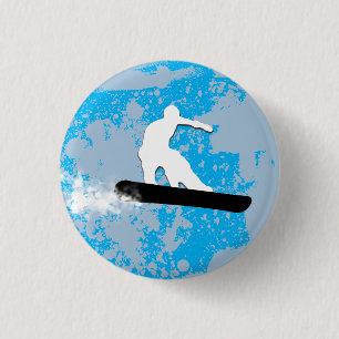 Badge Rond 2,50 Cm snowboard. piste en poudre.