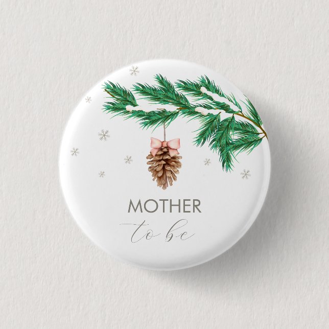 Badge Rond 2,50 Cm Snowflake Pine cone Mother To Be Baby Shower (Devant)