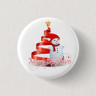 Badge Rond 2,50 Cm Snowman de Noël - Petit Bouton rond De 1¼ Pouce