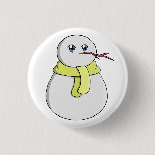 Badge Rond 2,50 Cm Snowman portant une écharpe jaune