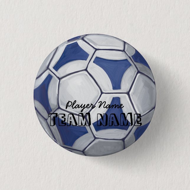 Badge Rond 2,50 Cm Soccer Ball Blue and White Name and Number (Devant)