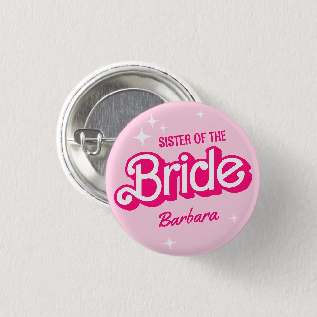 Badge Rond 2,50 Cm Soeur De La Mariée Rose Bachelorette Barb (Devant & derrière)