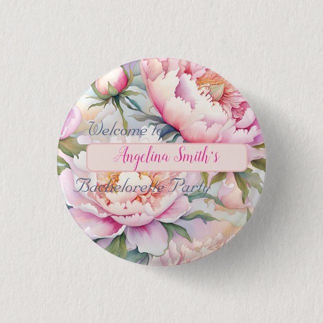 Badge Rond 2,50 Cm Soft Pink Peony Party personnalisable (Devant)