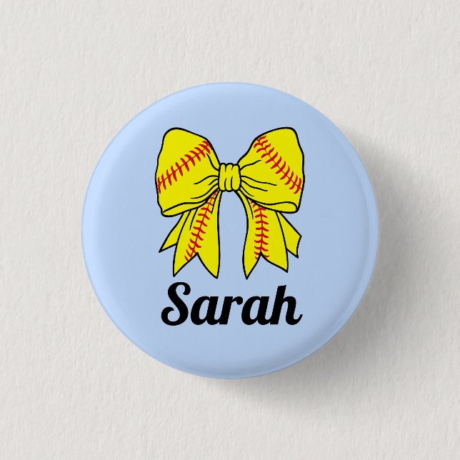 Badge Rond 2,50 Cm Softball Ruban Bow Custom (Devant)