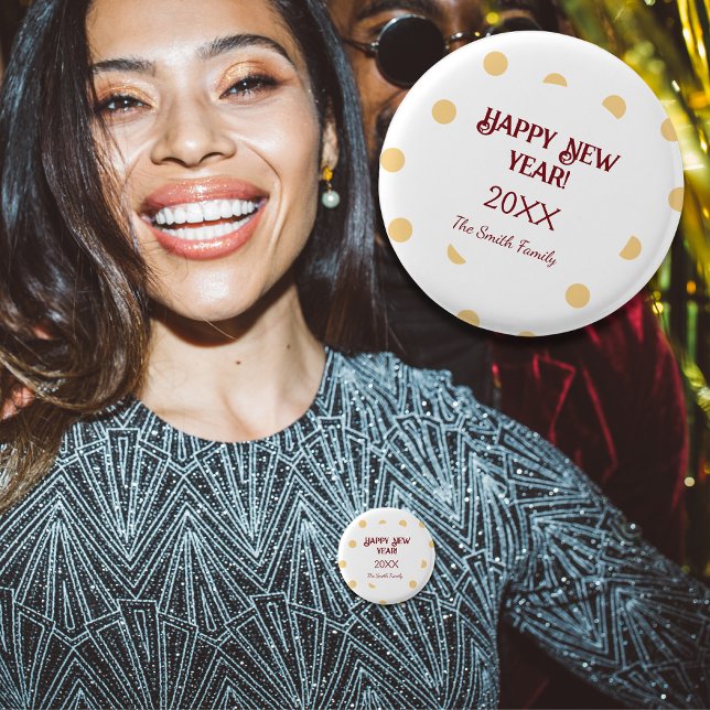 Badge Rond 2,50 Cm Soirée du Nouvel An en or Polka (Polka gold New Year's Party Festive Celebration Button)