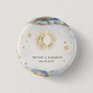 Badge Rond 2,50 Cm Soleil céleste, Lune, Etoiles Aquarelle