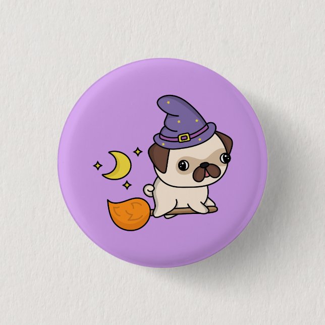 Badge Rond 2,50 Cm Sorcière de Halloween Chien (Devant)