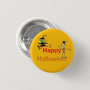 Badge Rond 2,50 Cm Sorcière mignonne et squelette, plaisir d'Hallowee