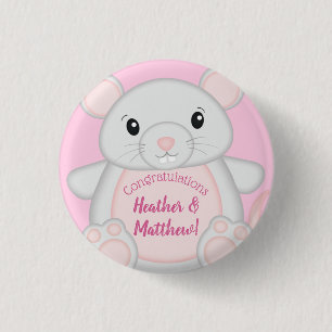 Badge Rond 2,50 Cm Souris Baby shower rose