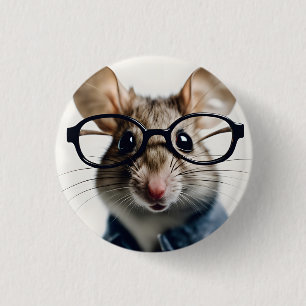 Badge Rond 2,50 Cm Souris de champ Portant des lunettes