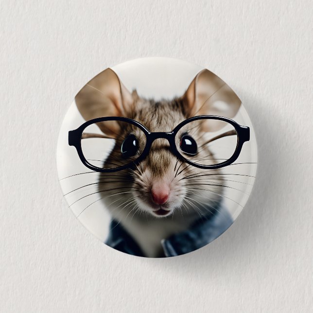 Badge Rond 2,50 Cm Souris de champ Portant des lunettes (Devant)