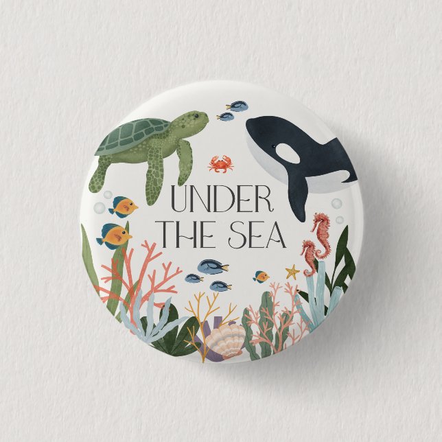 Badge Rond 2,50 Cm Sous le Baby shower de mer ou fête d'anniversaire  (Devant)