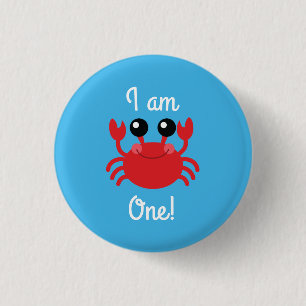 Badge Rond 2,50 Cm Sous le crabe de mer 1er Anniversaire Bouton Pin