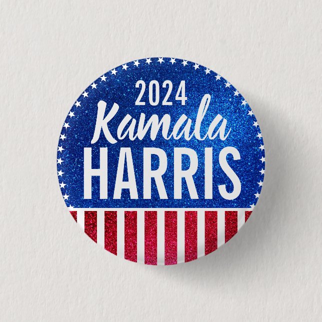 Badge Rond 2,50 Cm Soutenez Kamala Harris 2024 Progrès et unité (Devant)