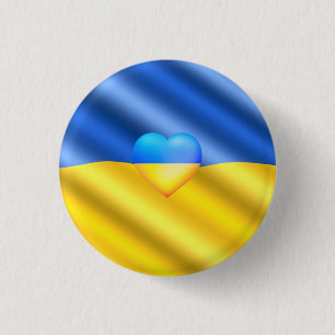 Badge Rond 2,50 Cm Soutenez Ukraine Freedom Peace Heart - Ukraine Fla
