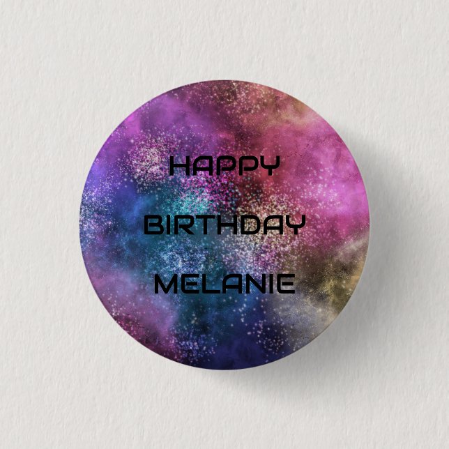 Badge Rond 2,50 Cm Space Galaxy Joyeux anniversaire (Devant)