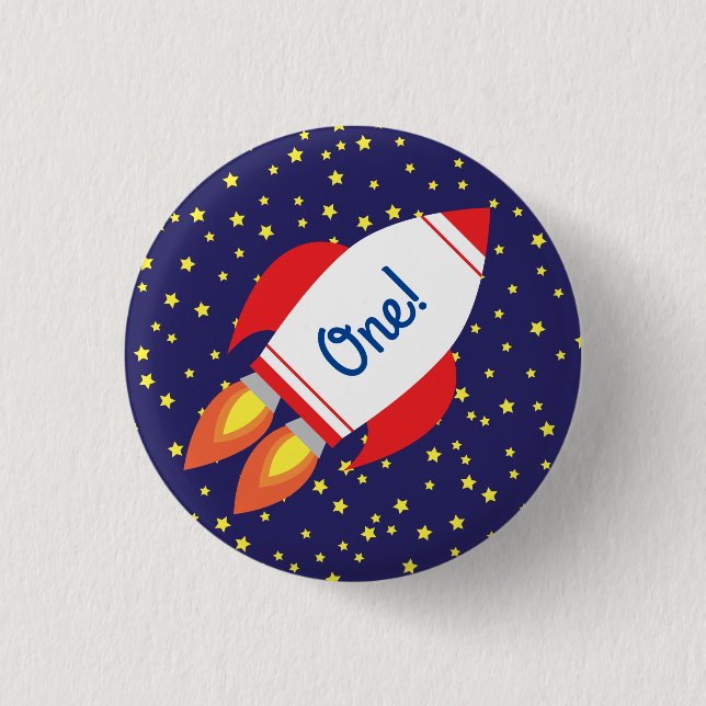 Badge Rond 2,50 Cm Space Rocket Star Navire 1er Bouton d'anniversaire (Devant)