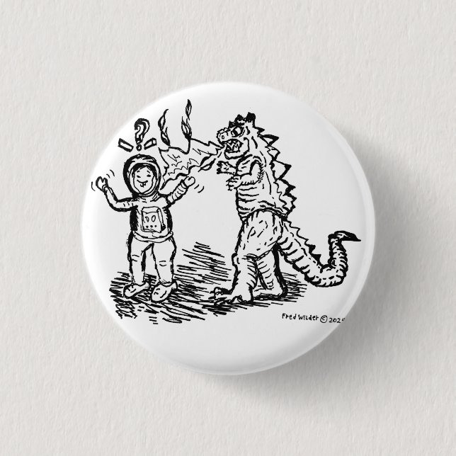 Badge Rond 2,50 Cm Spaceman contre Dinosaure (Devant)