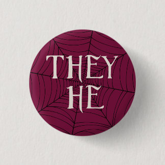 Badge Rond 2,50 Cm Spider Web Ils Il Pronounes en rouge