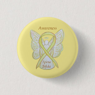 Badge Rond 2,50 Cm Spina Bifida Angel Jaune Sensibilisation Ruban Pin