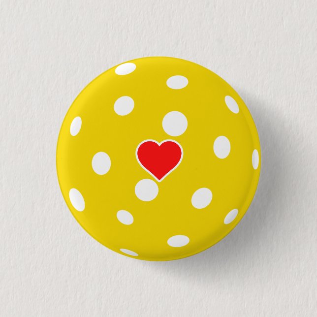 Badge Rond 2,50 Cm Sport J'aime Pickleball boule jaune avec coeur (Devant)