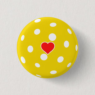 Badge Rond 2,50 Cm Sport J'aime Pickleball boule jaune avec coeur